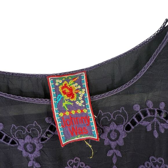 Johnny Was Jossimar Purple Embroidered Tunic Blouse Boho Cottage Flowy Womens S? - Picture 4 of 6